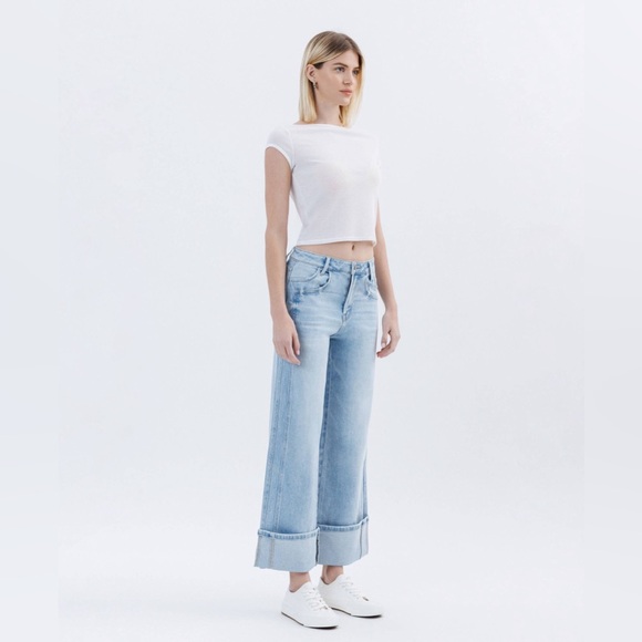 Flying Monkey Denim - Blue Wide Leg Flare Jeans with High Waist and Large Cuffs